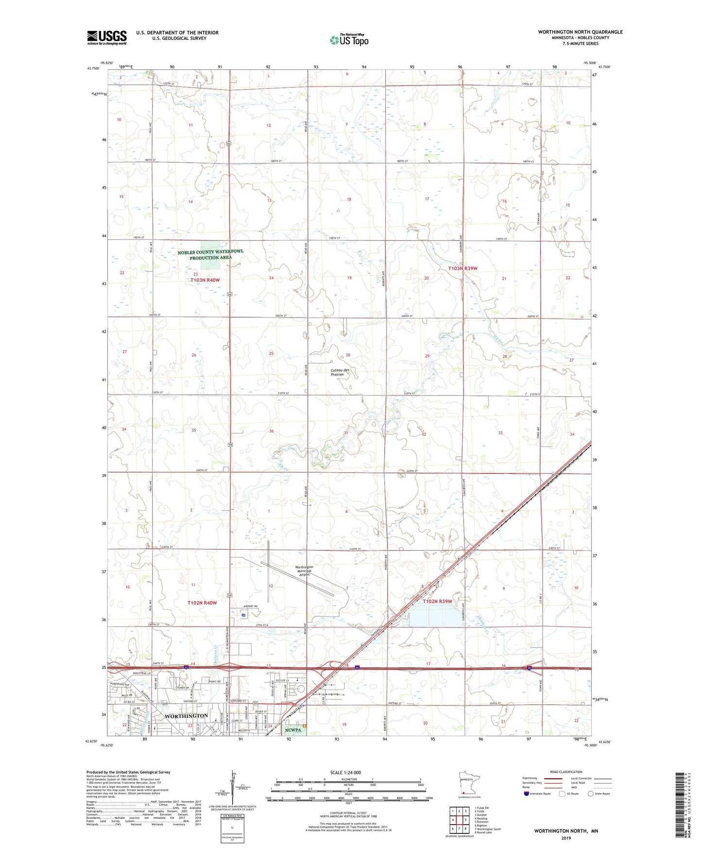 Worthington North Minnesota US Topo Map Image