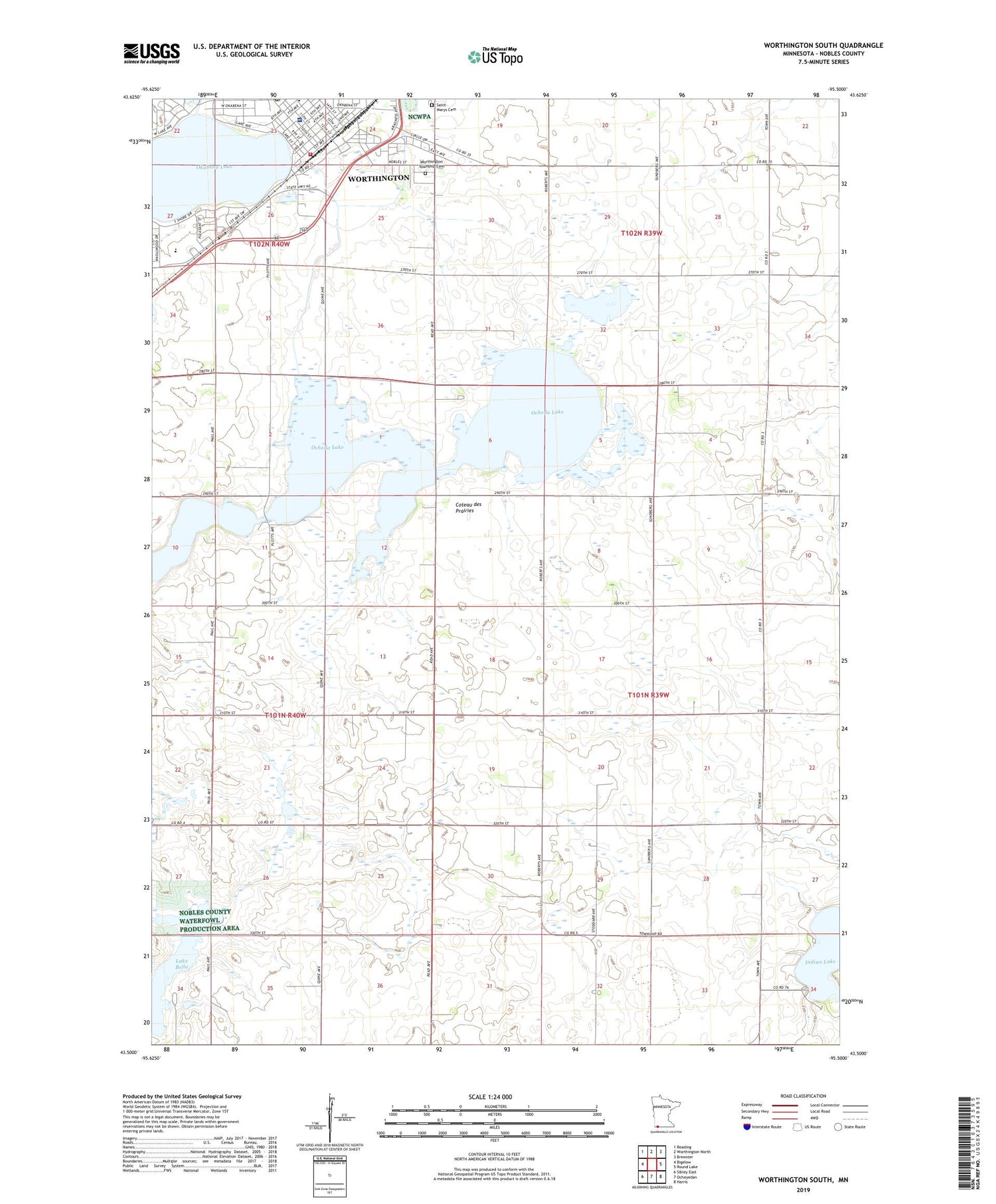 Worthington South Minnesota US Topo Map Image