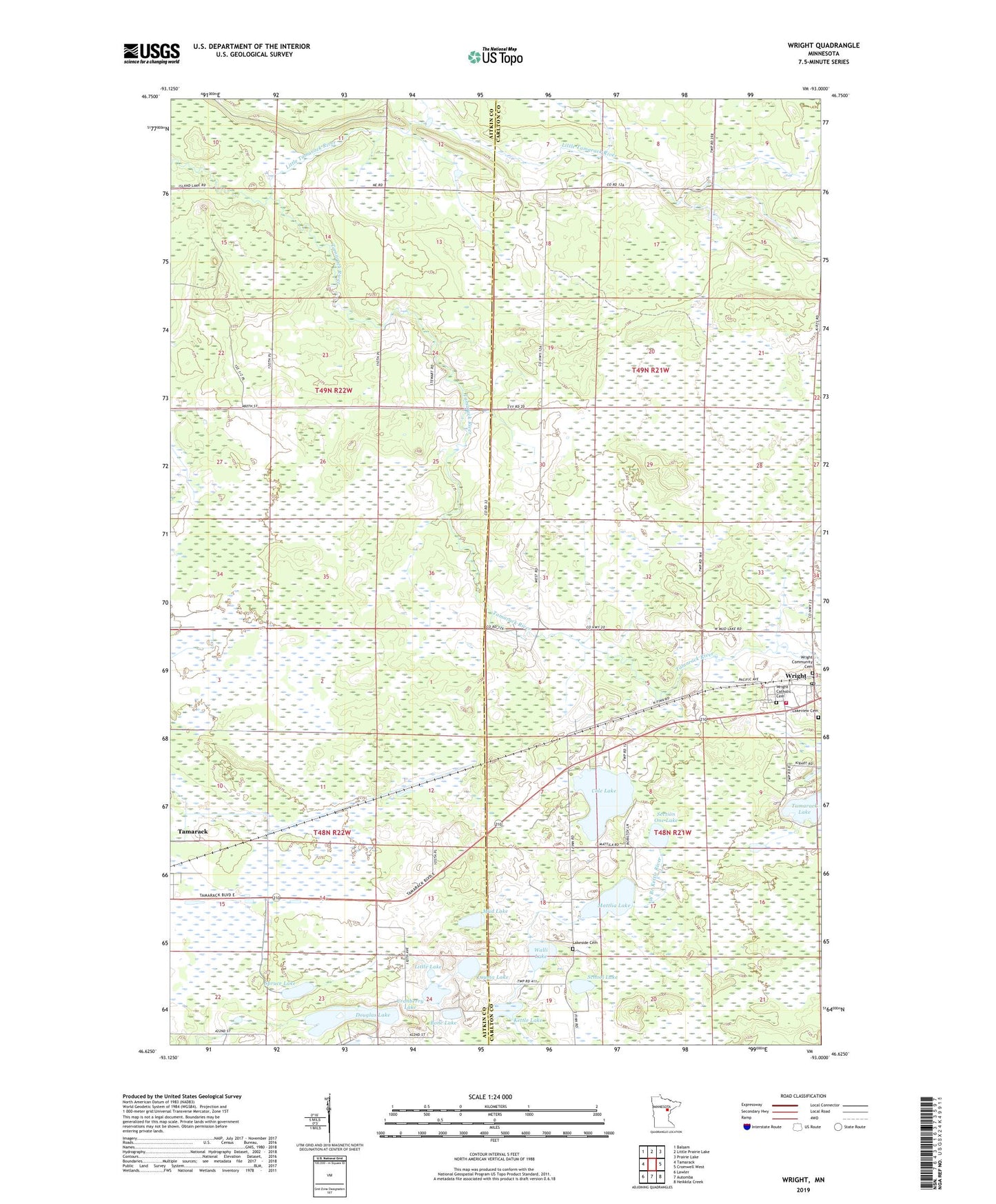 Wright Minnesota US Topo Map Image