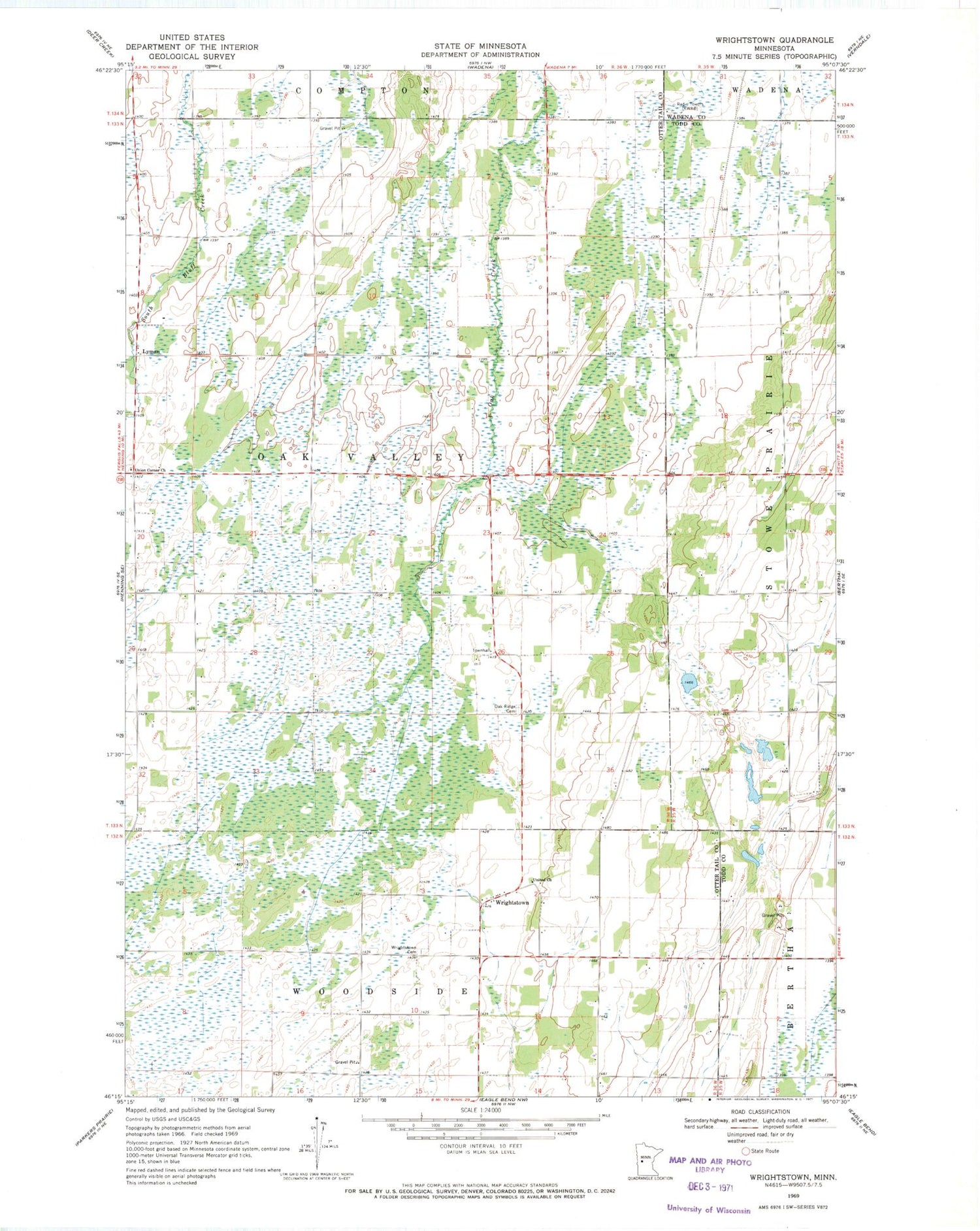Classic USGS Wrightstown Minnesota 7.5'x7.5' Topo Map Image