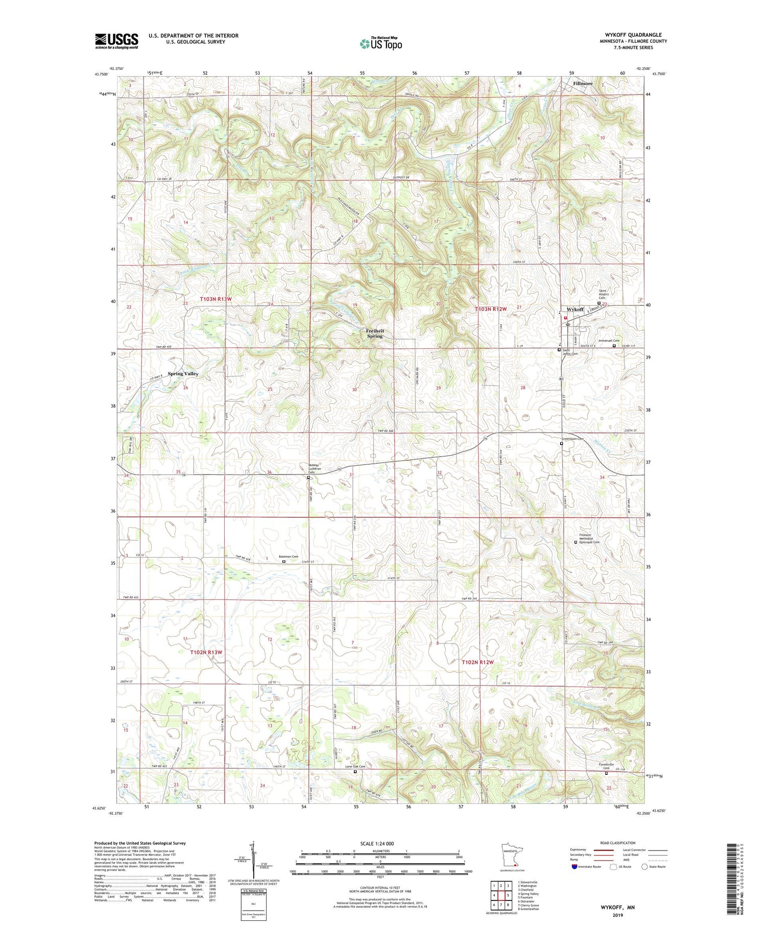 Wykoff Minnesota US Topo Map Image