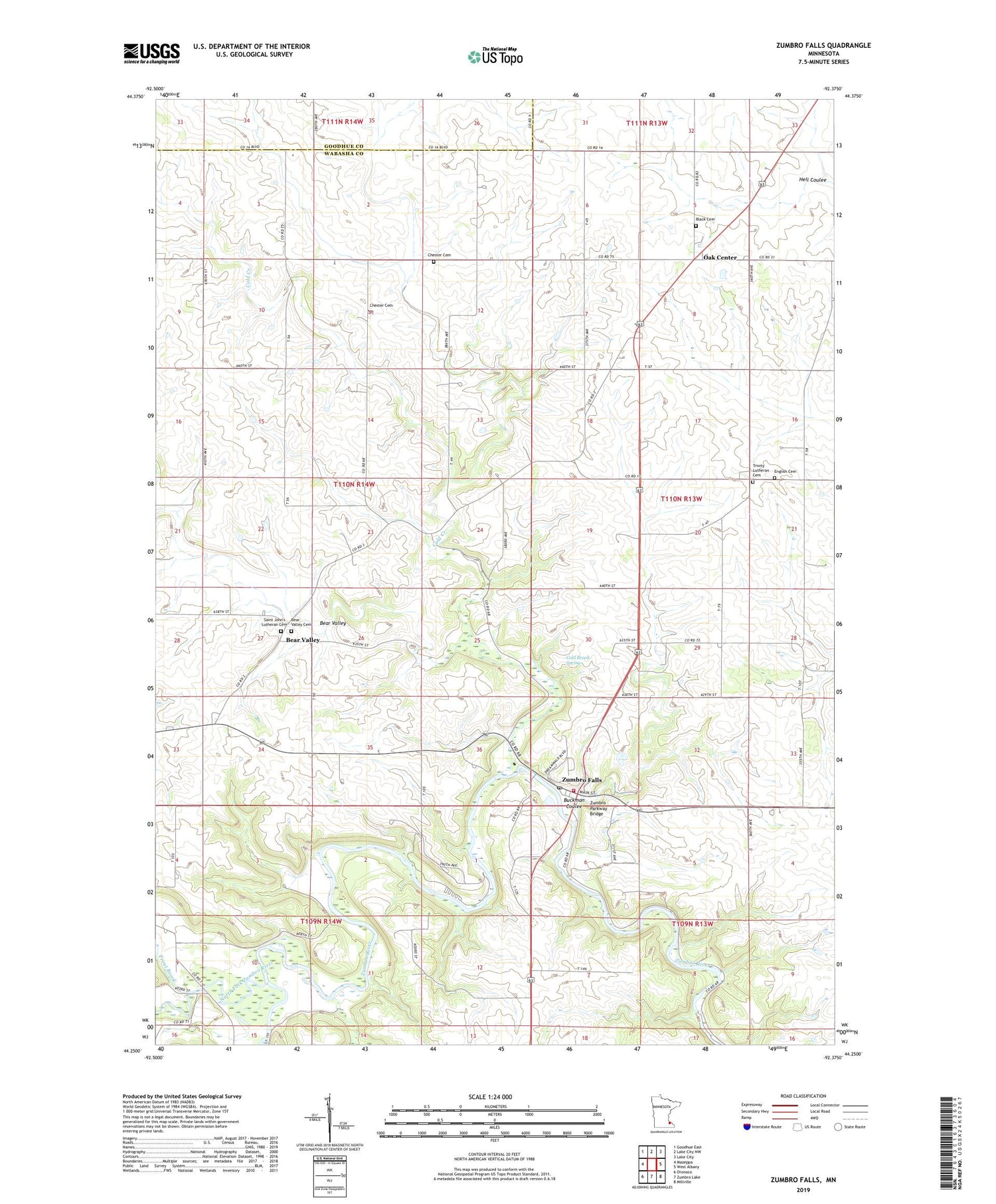 Zumbro Falls Minnesota US Topo Map Image