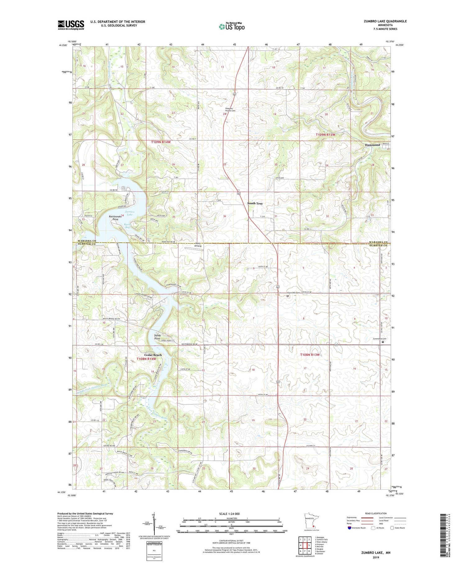 Zumbro Lake Minnesota US Topo Map Image