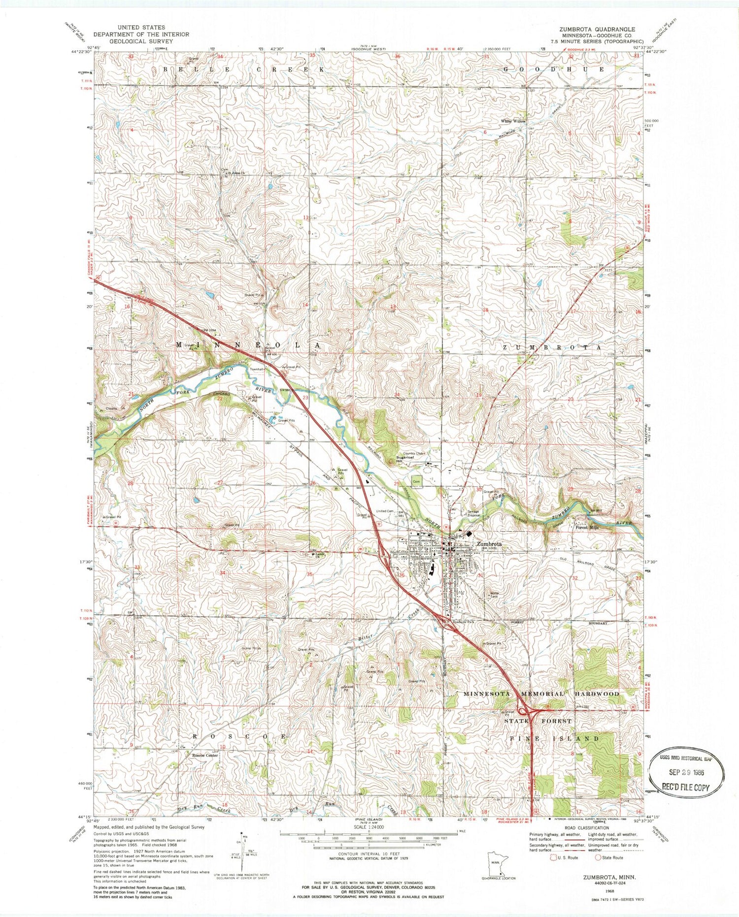 Classic USGS Zumbrota Minnesota 7.5'x7.5' Topo Map Image