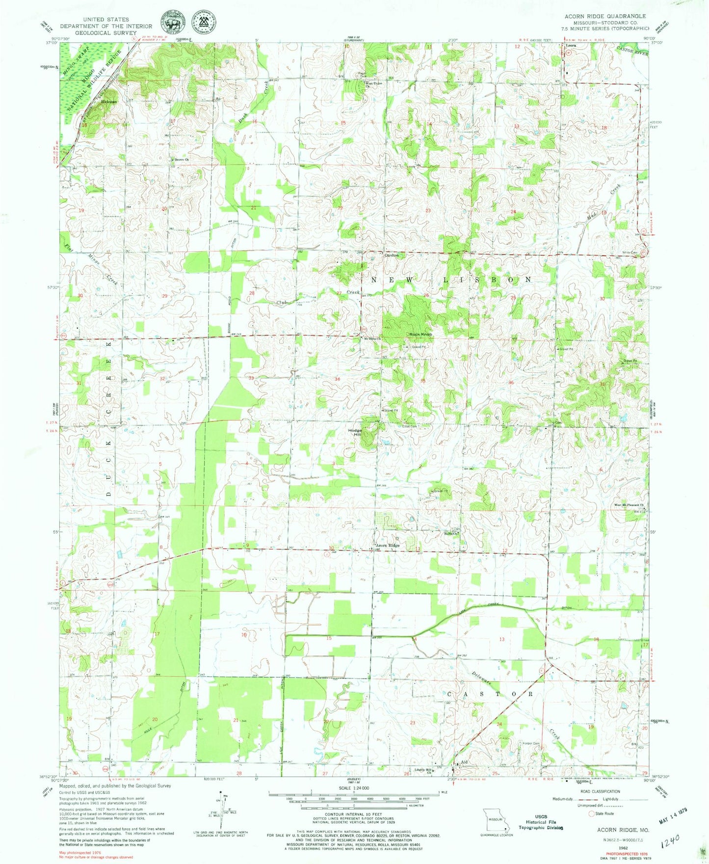 Classic USGS Acorn Ridge Missouri 7.5'x7.5' Topo Map Image
