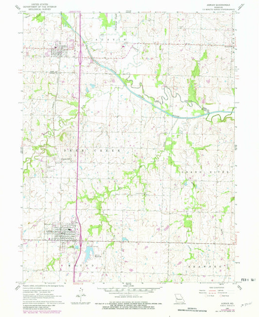 Classic USGS Adrian Missouri 7.5'x7.5' Topo Map Image