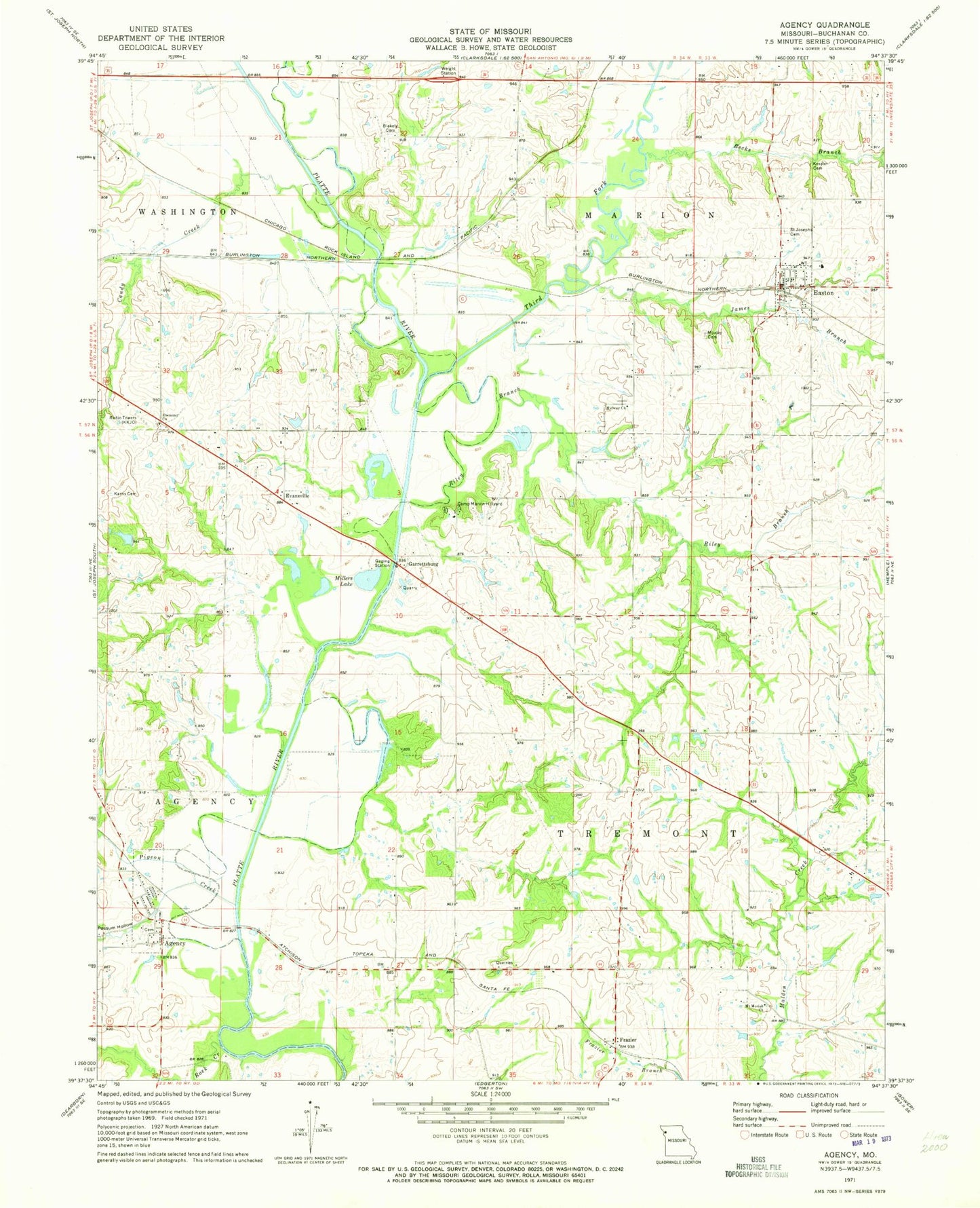 Classic USGS Agency Missouri 7.5'x7.5' Topo Map Image