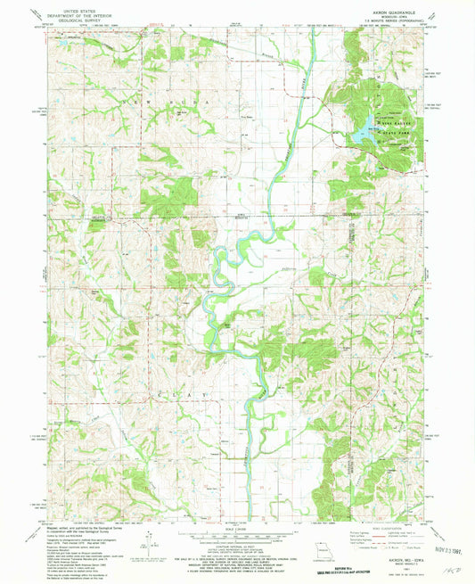 Classic USGS Akron Missouri 7.5'x7.5' Topo Map Image