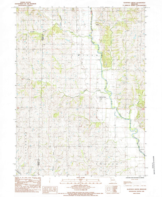 Classic USGS Alanthus Grove Missouri 7.5'x7.5' Topo Map Image