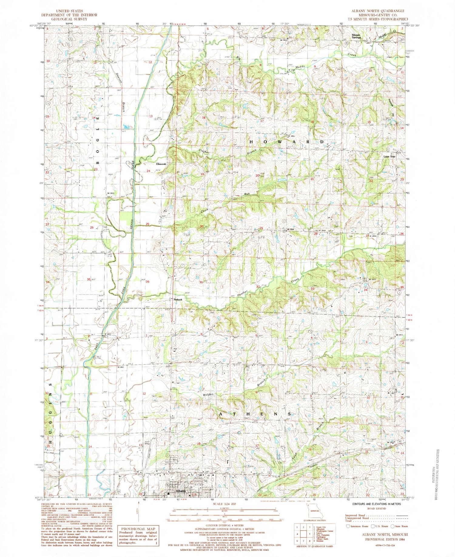 Classic USGS Albany North Missouri 7.5'x7.5' Topo Map Image