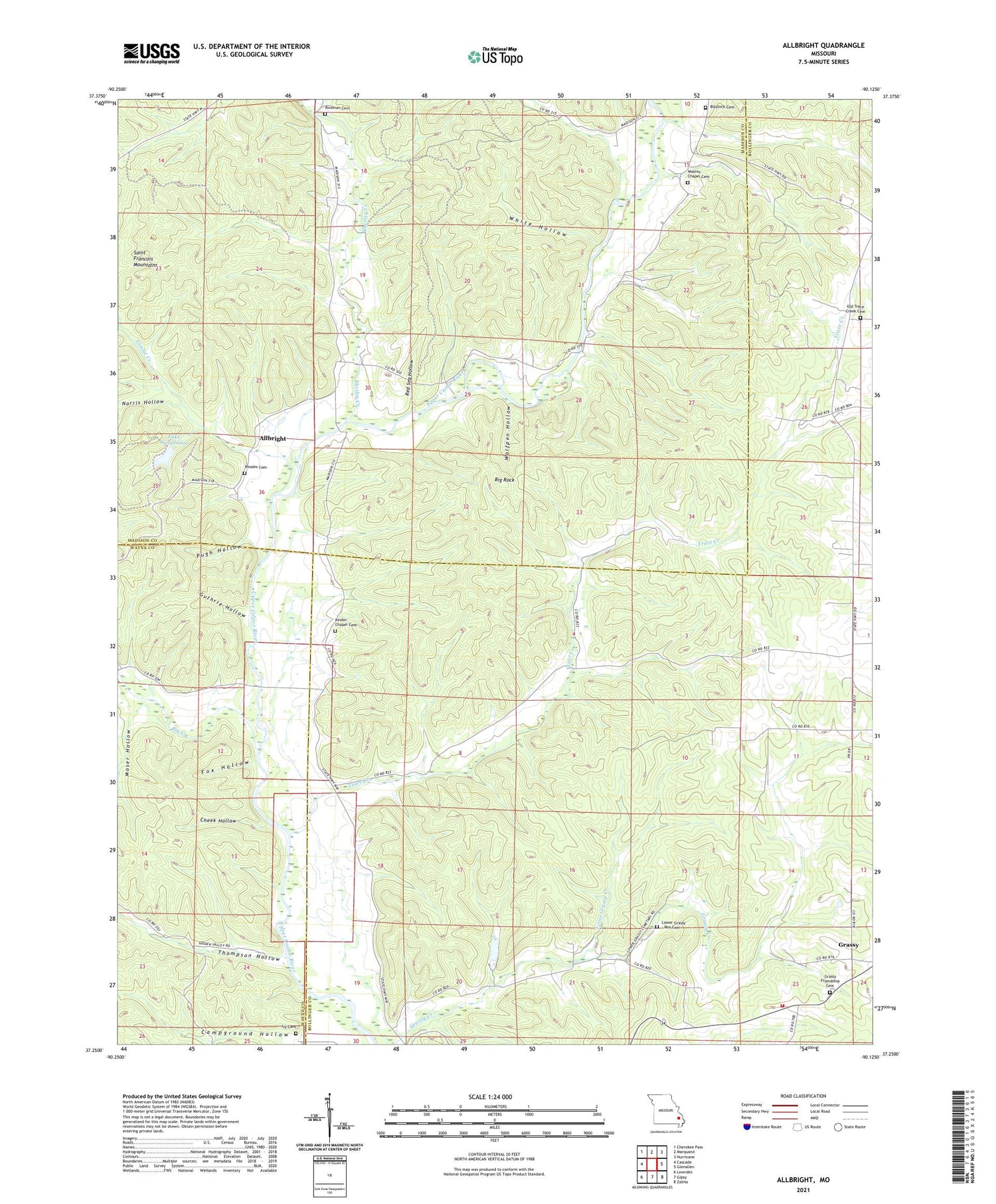 Allbright Missouri US Topo Map Image
