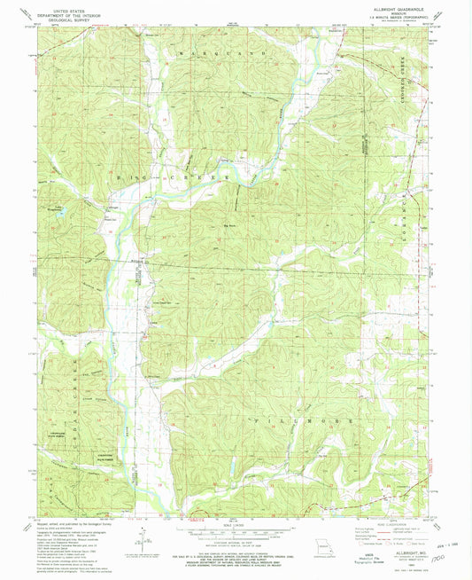 Classic USGS Allbright Missouri 7.5'x7.5' Topo Map Image