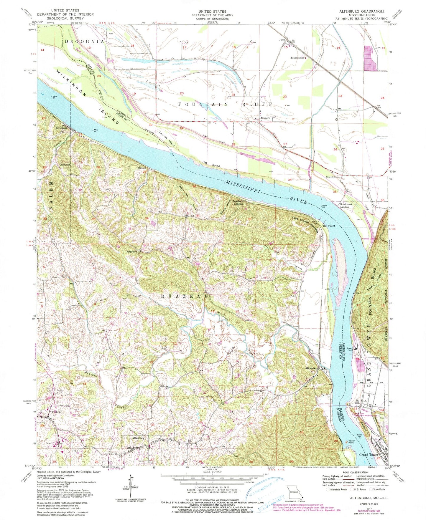 Classic USGS Altenburg Missouri 7.5'x7.5' Topo Map Image