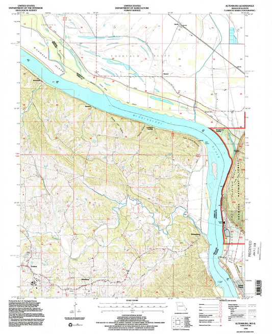 Classic USGS Altenburg Missouri 7.5'x7.5' Topo Map Image