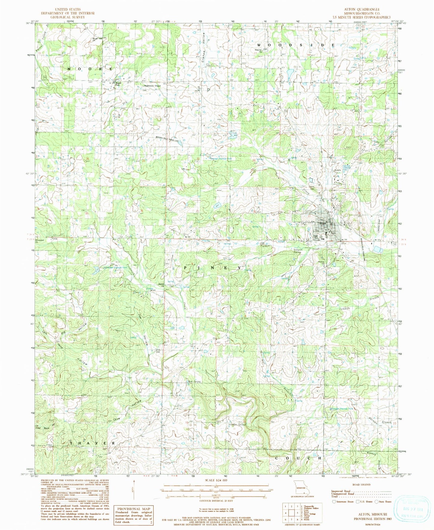 Classic USGS Alton Missouri 7.5'x7.5' Topo Map Image