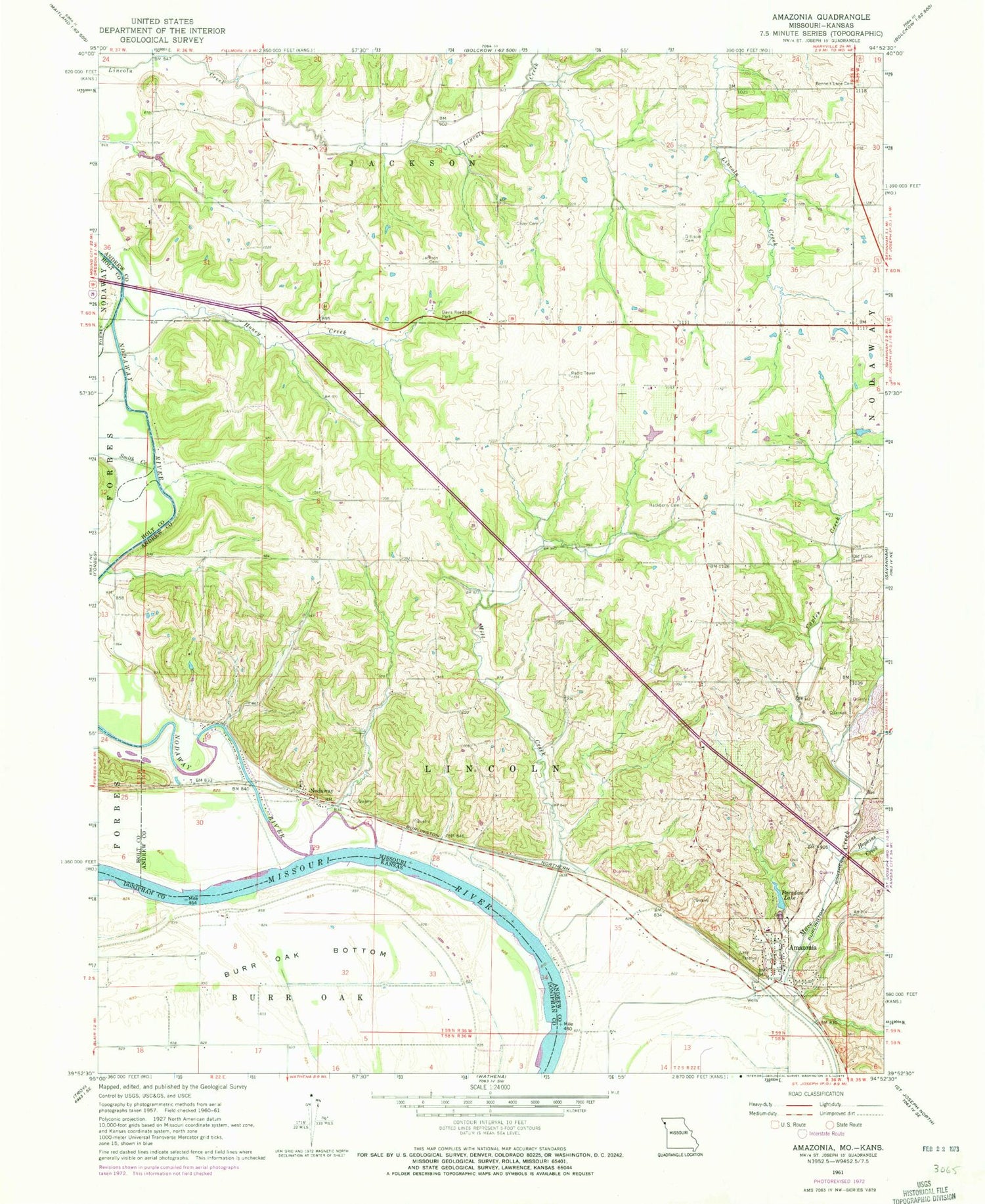 Classic USGS Amazonia Missouri 7.5'x7.5' Topo Map Image