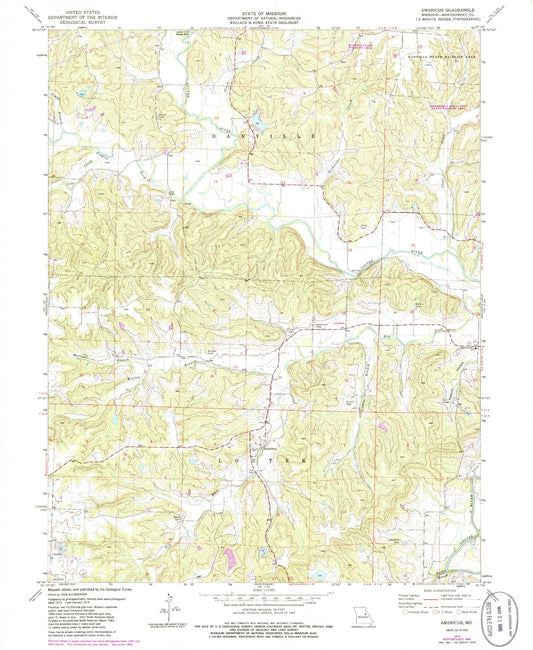 Classic USGS Americus Missouri 7.5'x7.5' Topo Map Image