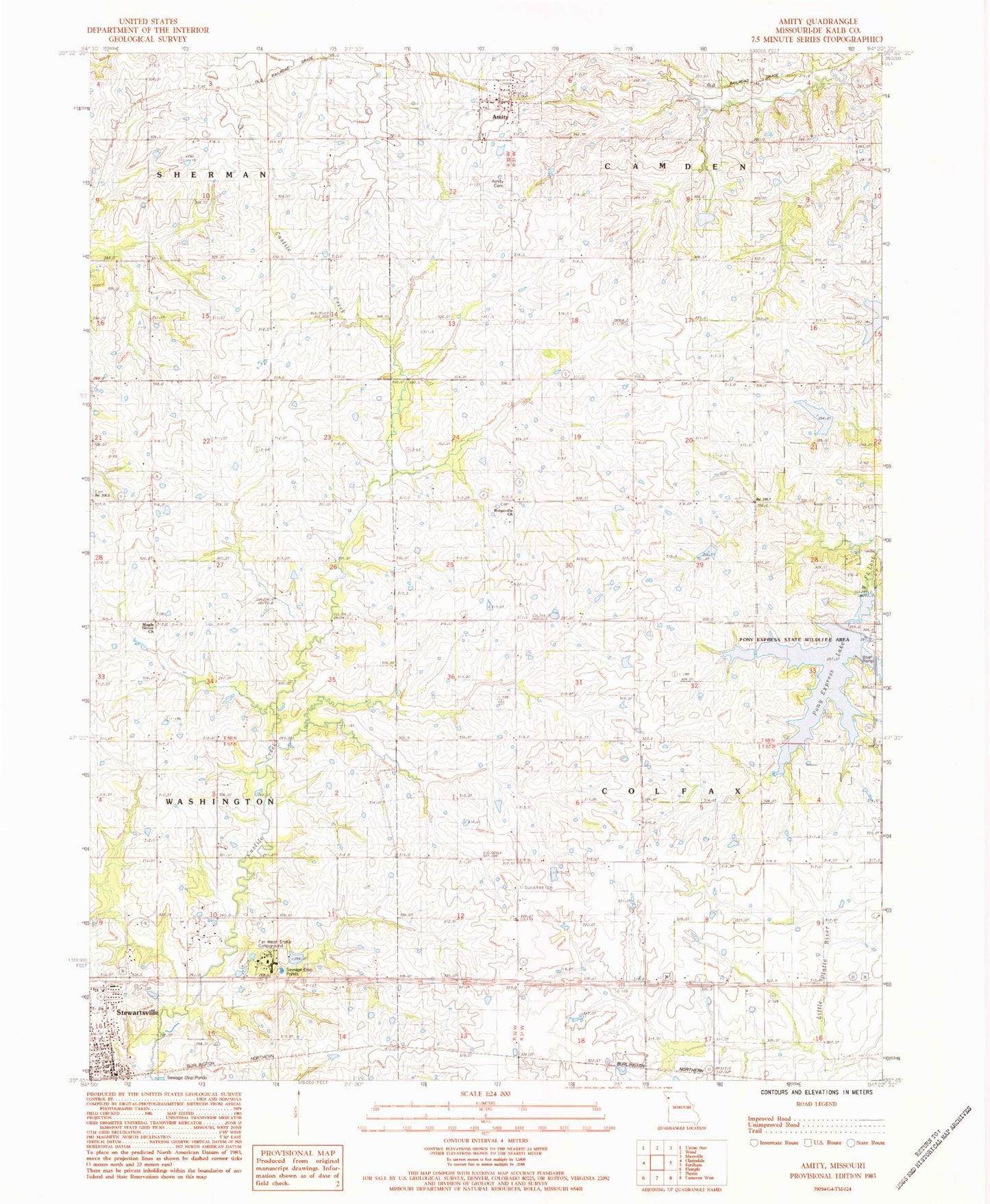 Classic USGS Amity Missouri 7.5'x7.5' Topo Map Image