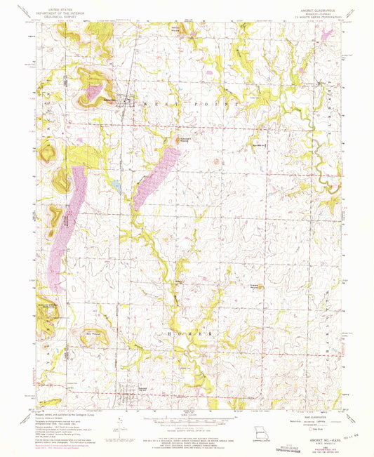 Classic USGS Amoret Missouri 7.5'x7.5' Topo Map Image