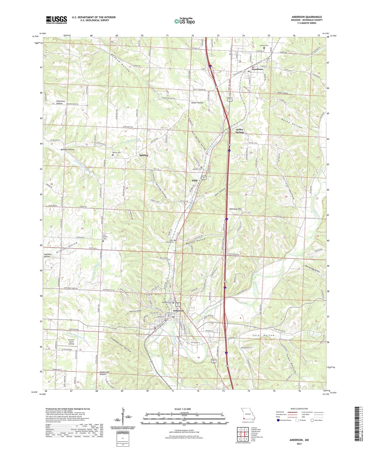 Anderson Missouri US Topo Map Image