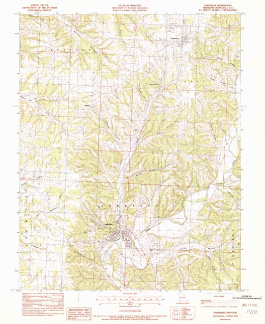 Classic USGS Anderson Missouri 7.5'x7.5' Topo Map Image