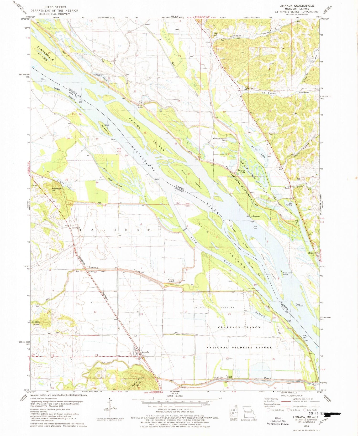 Classic USGS Annada Missouri 7.5'x7.5' Topo Map Image