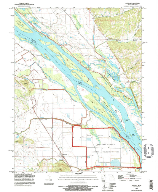 Classic USGS Annada Missouri 7.5'x7.5' Topo Map Image