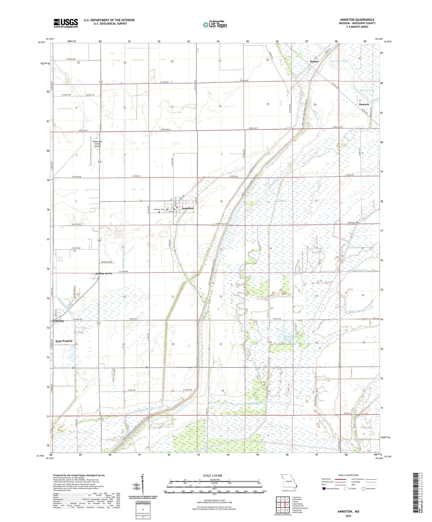 Anniston Missouri US Topo Map Image