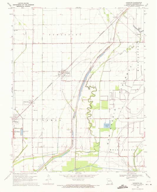 Classic USGS Anniston Missouri 7.5'x7.5' Topo Map Image