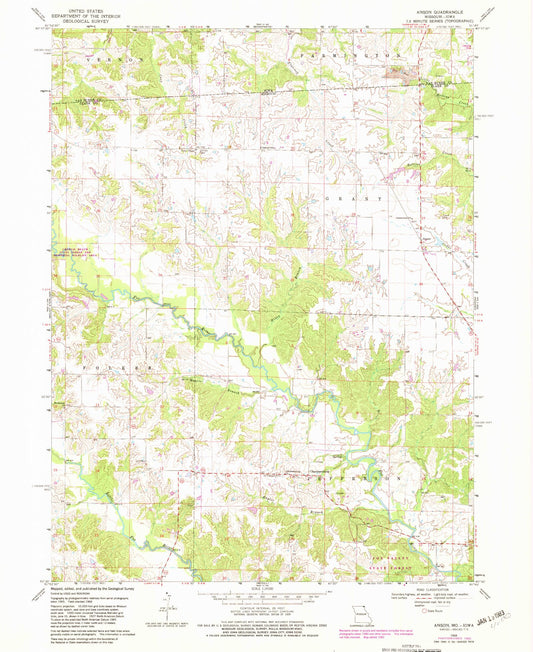 Classic USGS Anson Missouri 7.5'x7.5' Topo Map Image