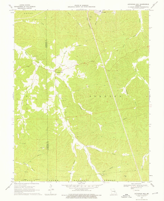 Classic USGS Anthonies Mill Missouri 7.5'x7.5' Topo Map Image