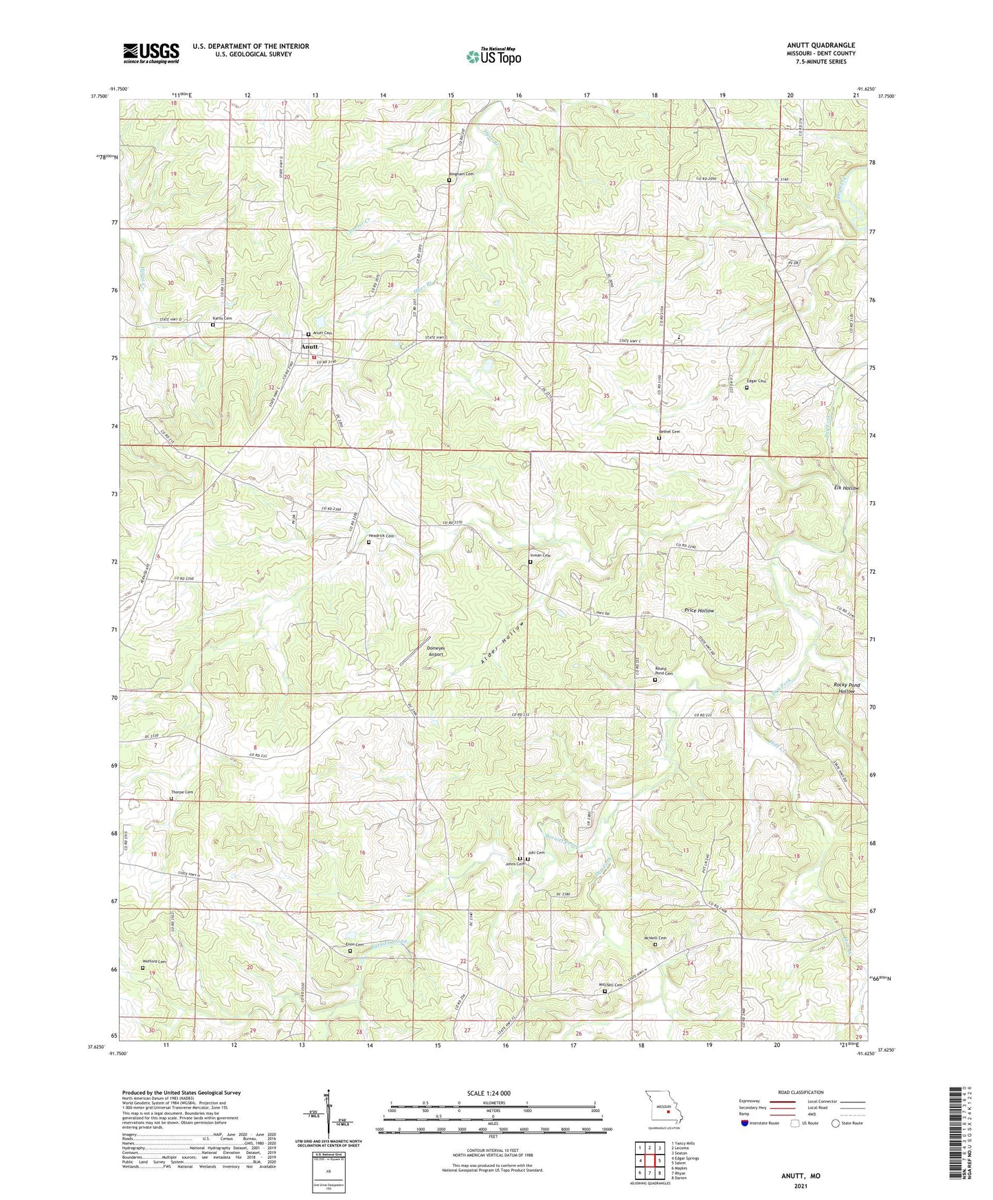 Anutt Missouri US Topo Map Image