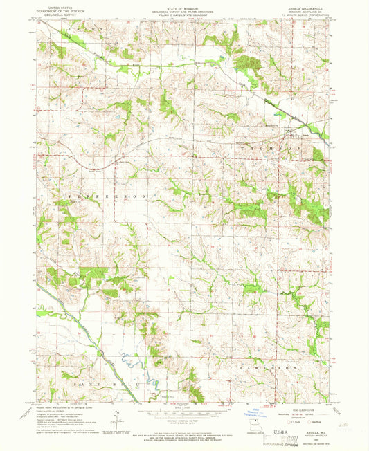 Classic USGS Arbela Missouri 7.5'x7.5' Topo Map Image