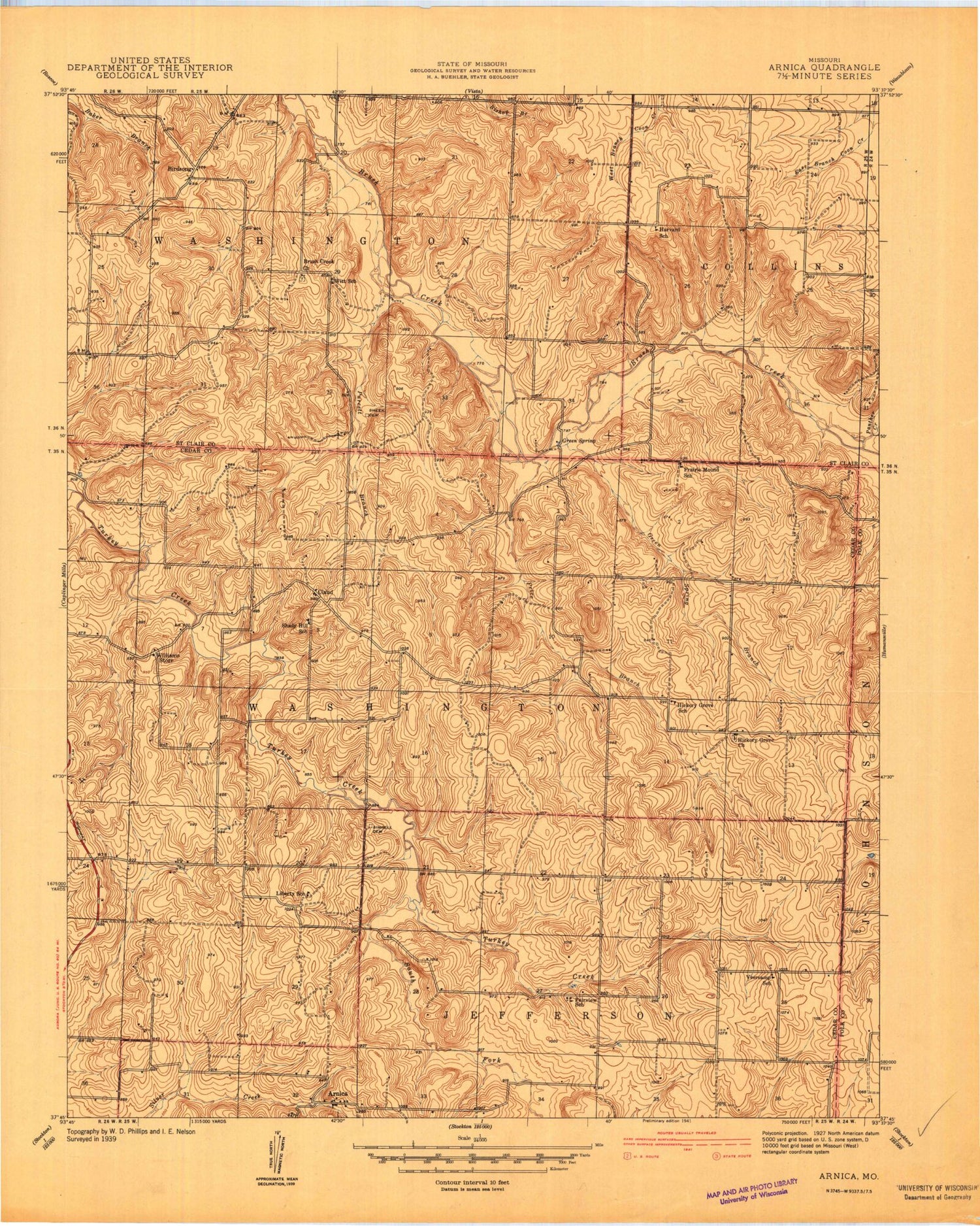 Classic USGS Arnica Missouri 7.5'x7.5' Topo Map Image