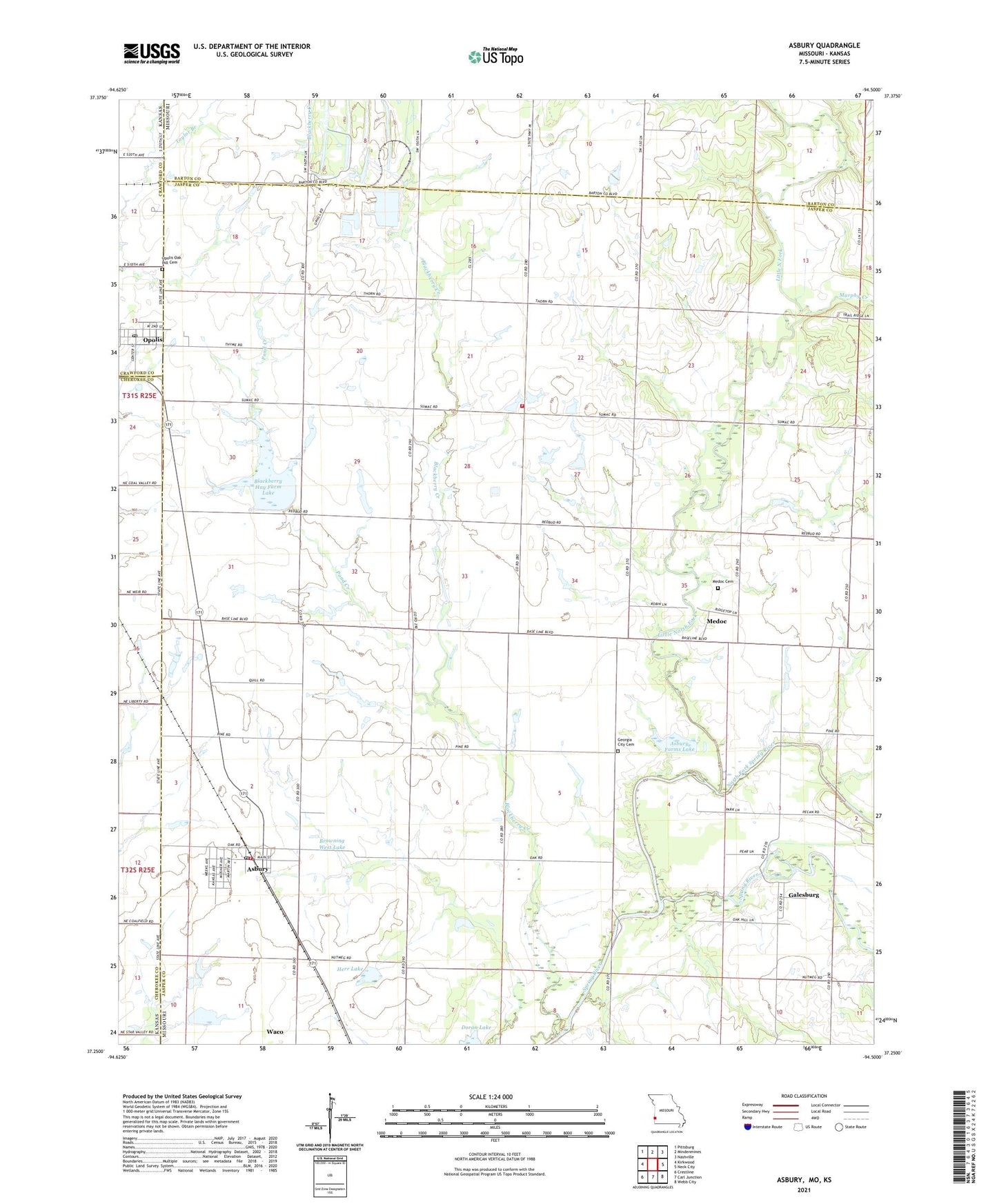 Asbury Missouri US Topo Map Image