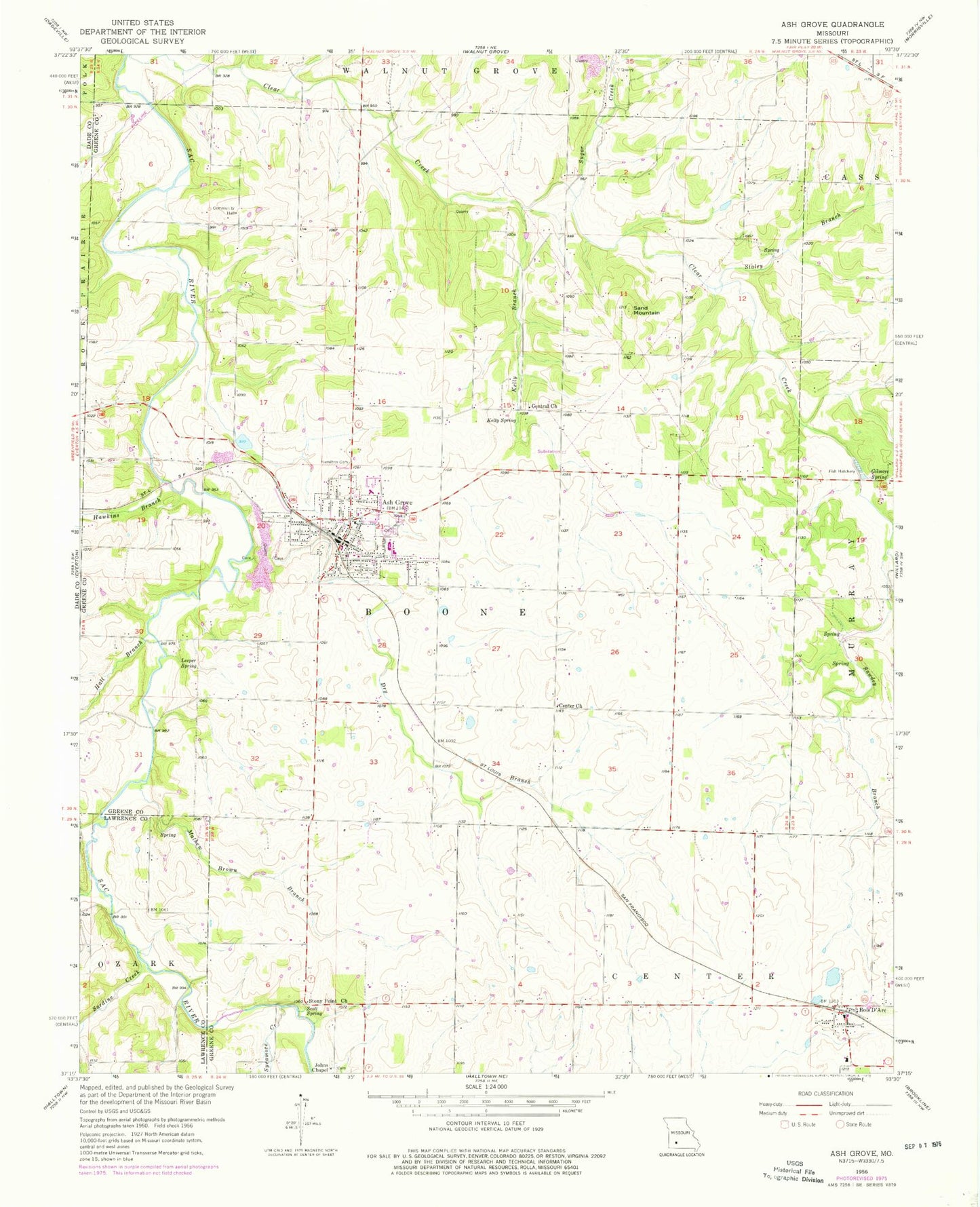 Classic USGS Ash Grove Missouri 7.5'x7.5' Topo Map Image