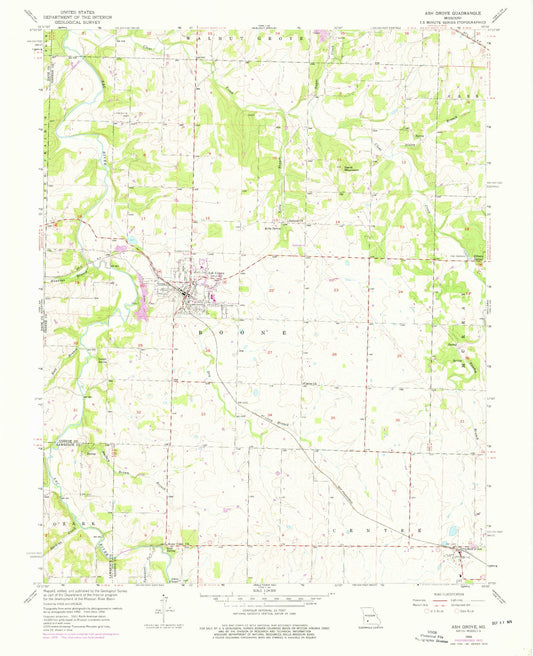 Classic USGS Ash Grove Missouri 7.5'x7.5' Topo Map Image