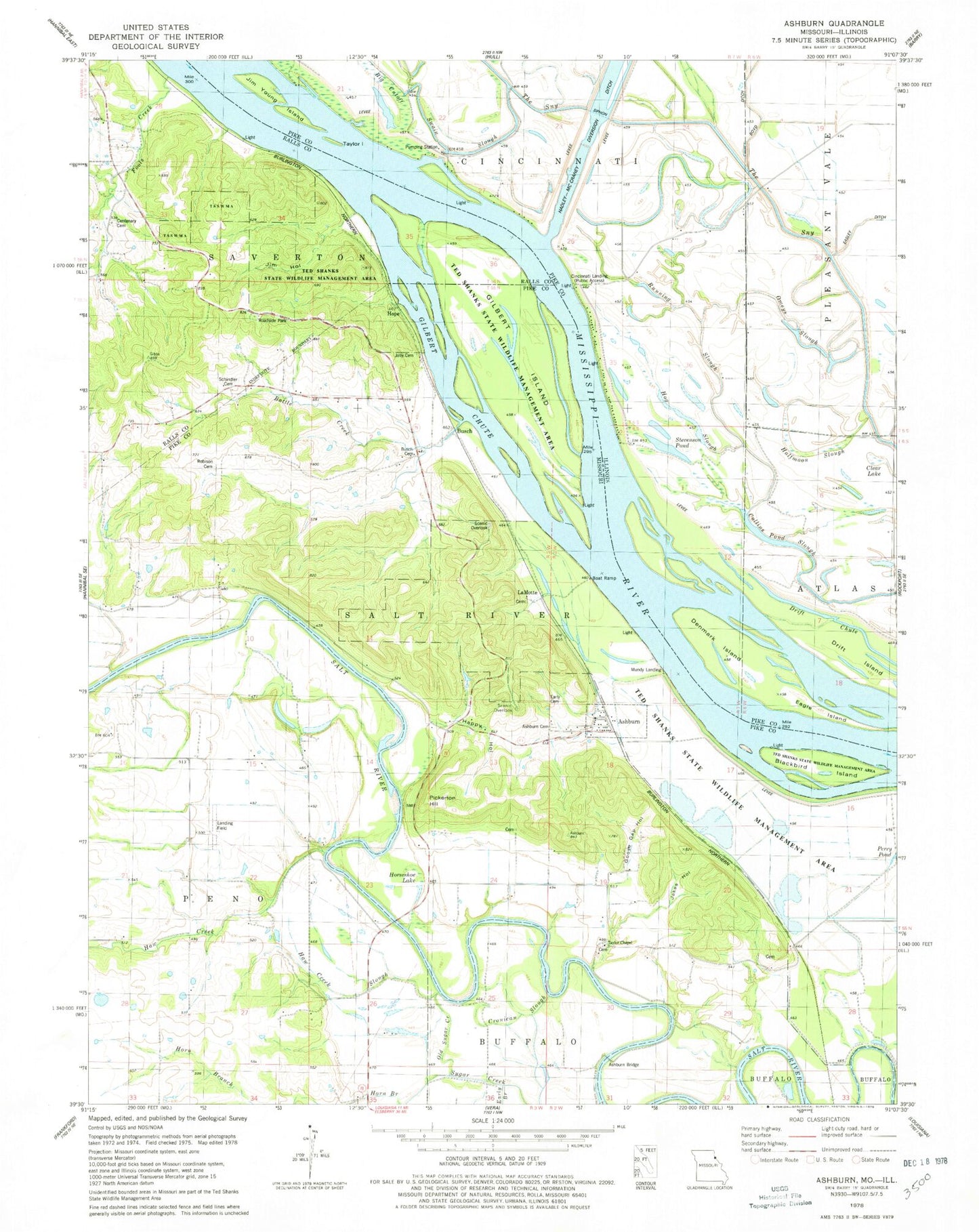 Classic USGS Ashburn Missouri 7.5'x7.5' Topo Map Image