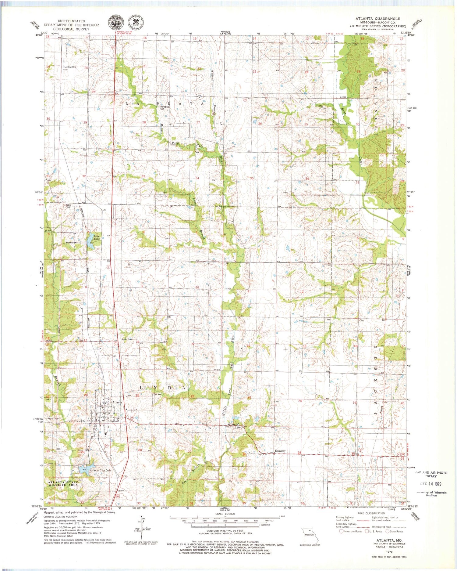 Classic USGS Atlanta Missouri 7.5'x7.5' Topo Map Image