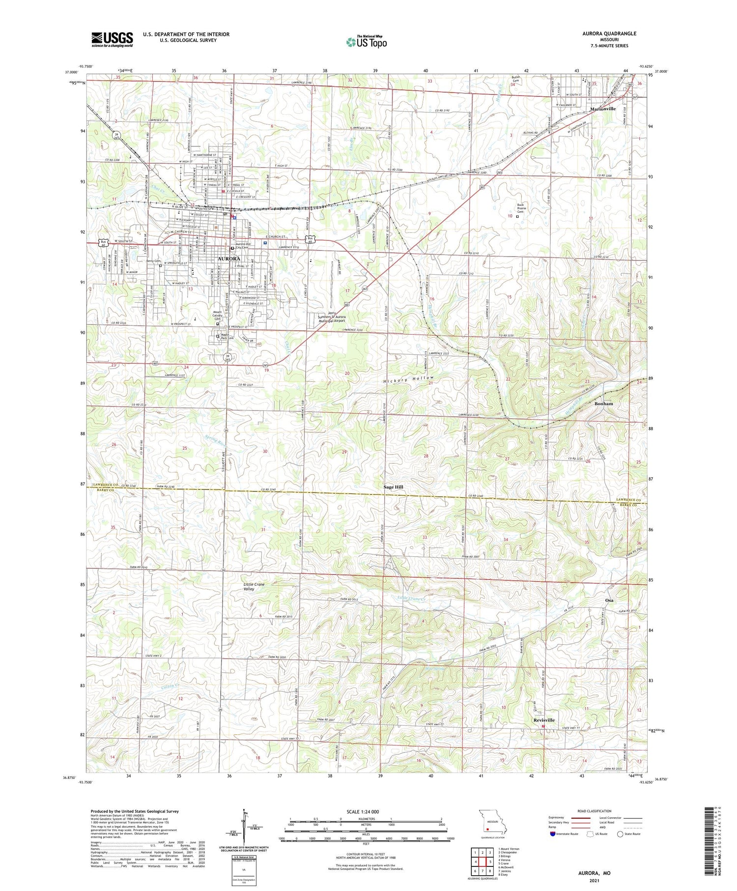 Aurora Missouri US Topo Map Image