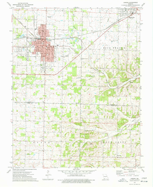 Classic USGS Aurora Missouri 7.5'x7.5' Topo Map Image
