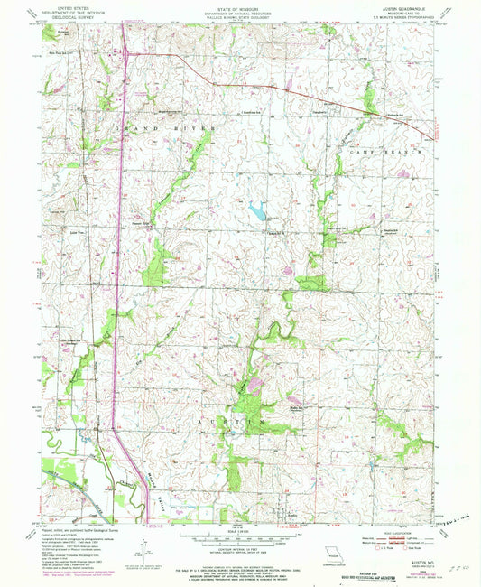 Classic USGS Austin Missouri 7.5'x7.5' Topo Map Image