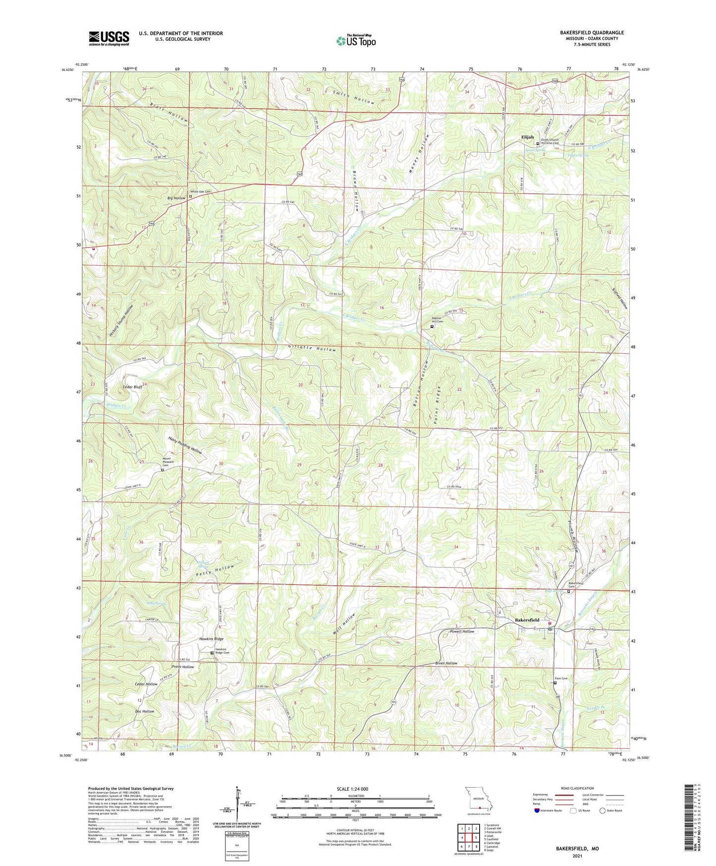 Bakersfield Missouri US Topo Map Image