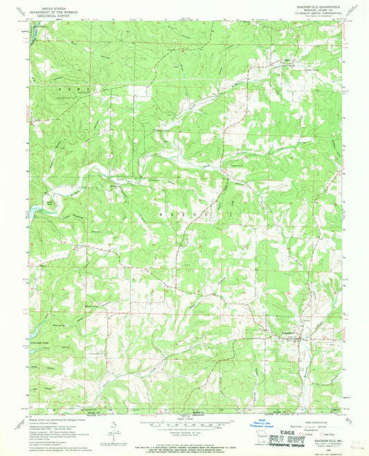 Classic USGS Bakersfield Missouri 7.5'x7.5' Topo Map Image