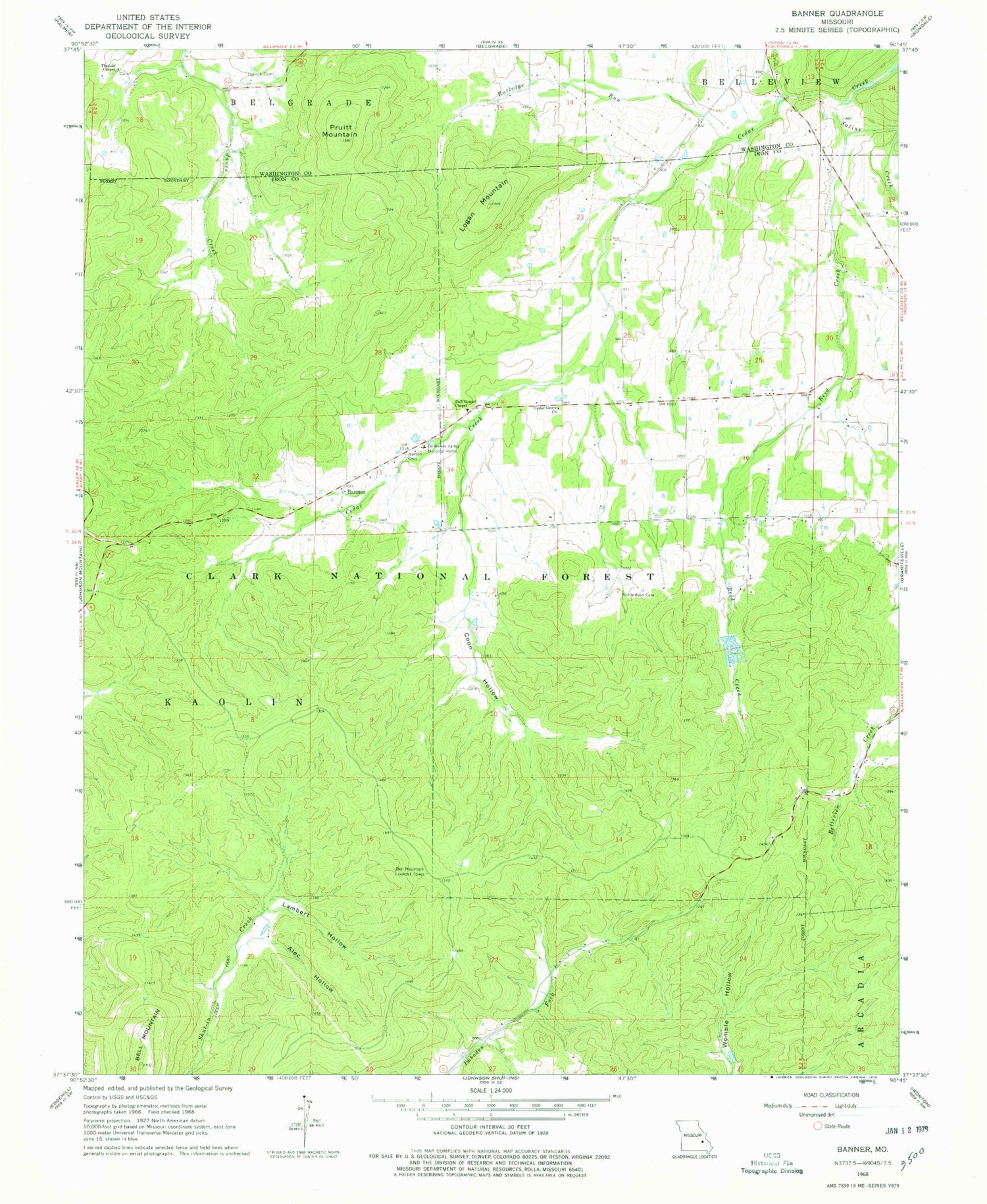 Classic USGS Banner Missouri 7.5'x7.5' Topo Map Image