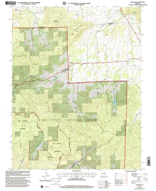Classic USGS Banner Missouri 7.5'x7.5' Topo Map Image