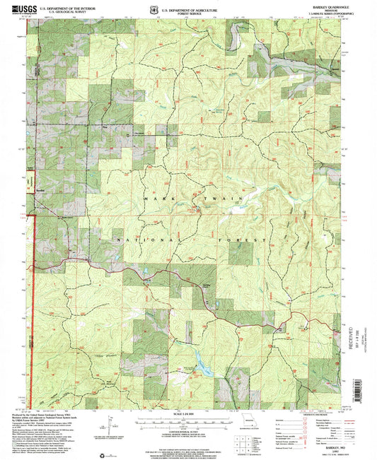 Classic USGS Bardley Missouri 7.5'x7.5' Topo Map Image