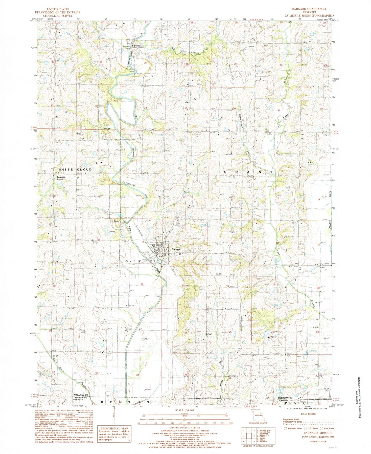 Classic USGS Barnard Missouri 7.5'x7.5' Topo Map Image