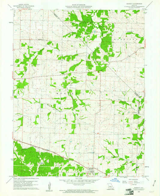 Classic USGS Barnett Missouri 7.5'x7.5' Topo Map Image