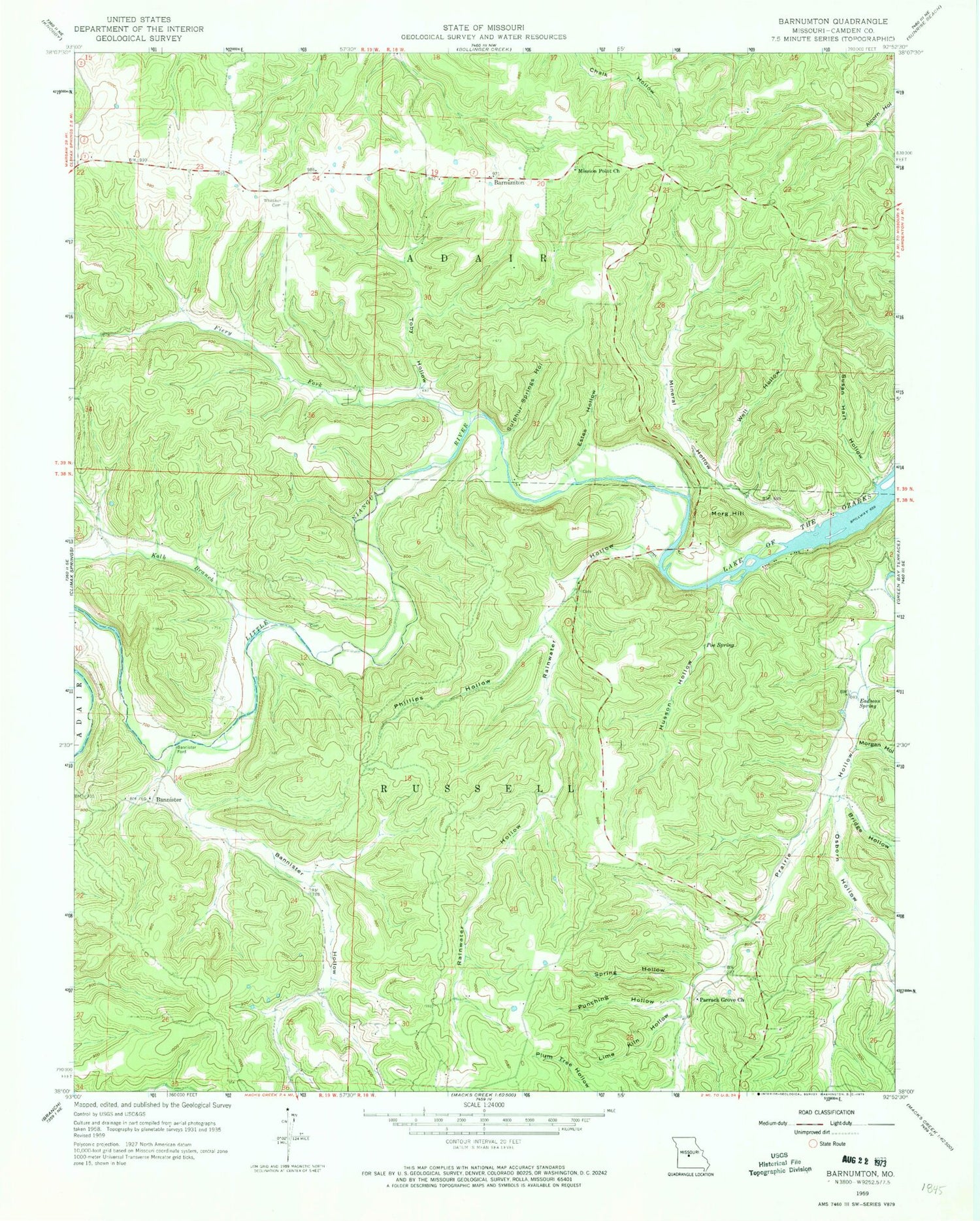 Classic USGS Barnumton Missouri 7.5'x7.5' Topo Map Image